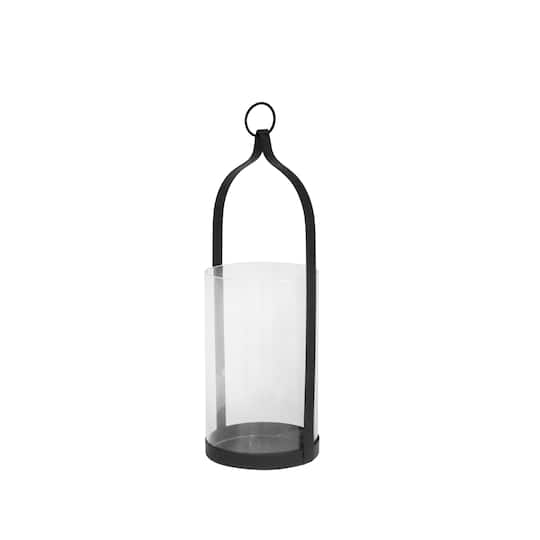 20.25&#x22; Round Iron &#x26; Glass Hanging Lantern Pillar Candle Holder by Ashland&#xAE;
